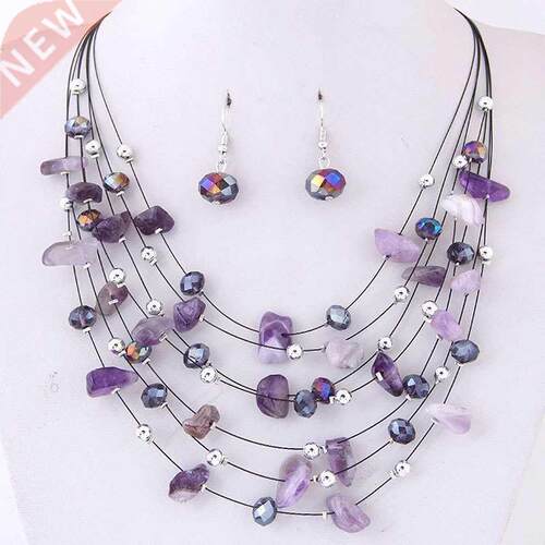 KMVEXO Bridal Wedding Jewelry Sets Women Charm Purple Crysta