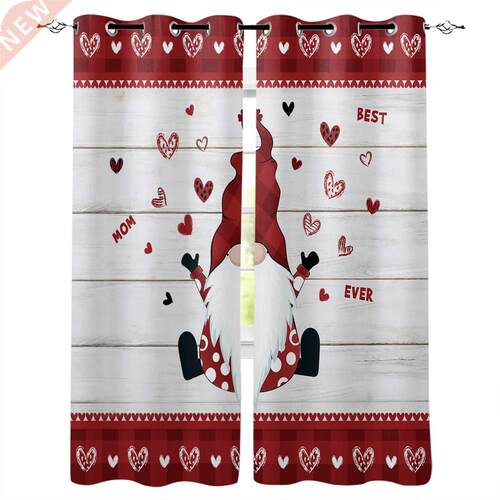 Mother'S Day Dwarf Love Plaid Window Curtains Kitche