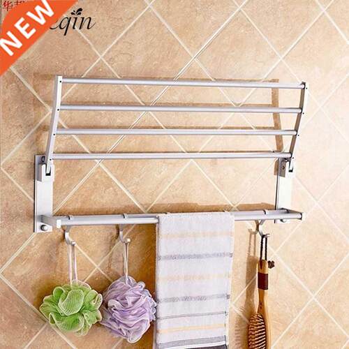 Alumimum Foldable Bathroom Towel Rack Holder 2 Layer Wall Mo