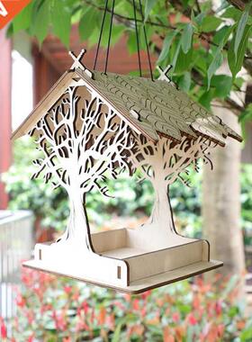 B2QB Wooden Wild Bird Feeder with Roof Hanging Birdhouse
