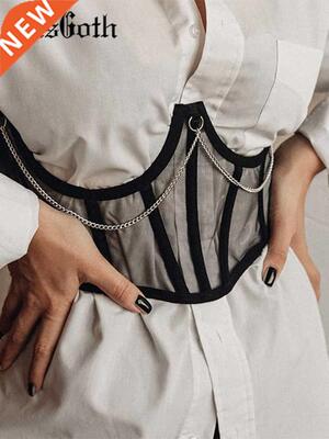 InsGoth Punk Metal Chain Black Corset Mall Goth High Waist C