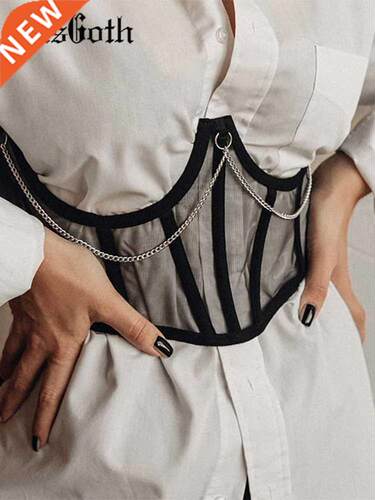 InsGoth Punk Metal Chain Black Corset Mall Goth High Waist C