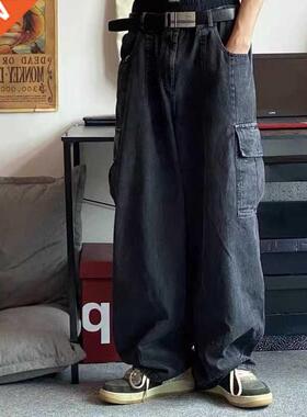 HOUZHOU Baggy Jeans Trousers Male Denm Pants Black Wde Leg
