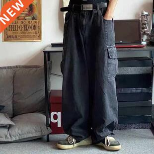 HOUZHOU Baggy Jeans Trousers Male Denm Pants Black Wde Leg