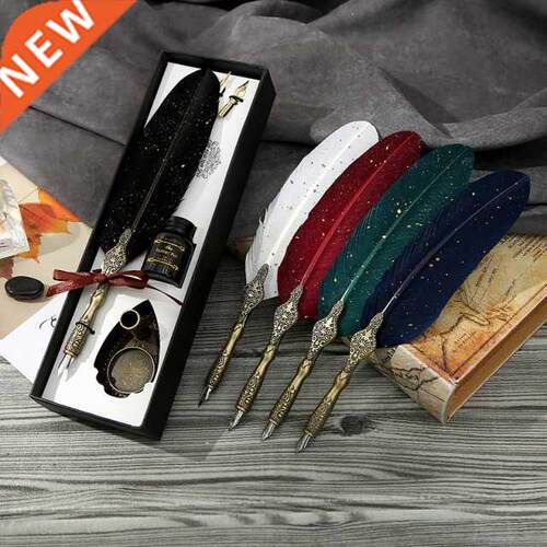 1 Set Classic Texture Vintage Calligraphy Feather Dip Pen Qu
