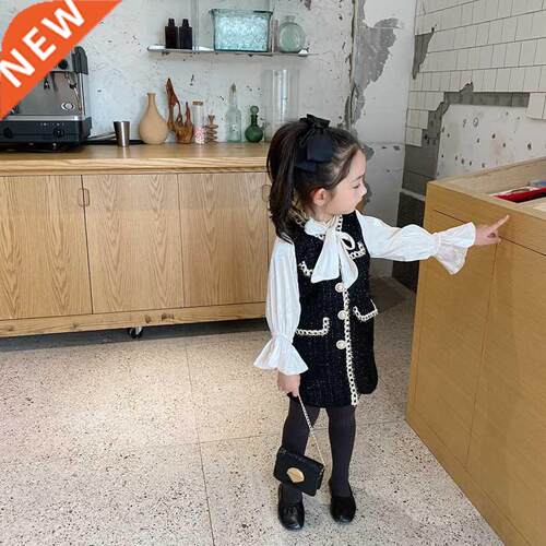 2022 Spring New Arrival Girls Fashion Tweed Dress Kids Long