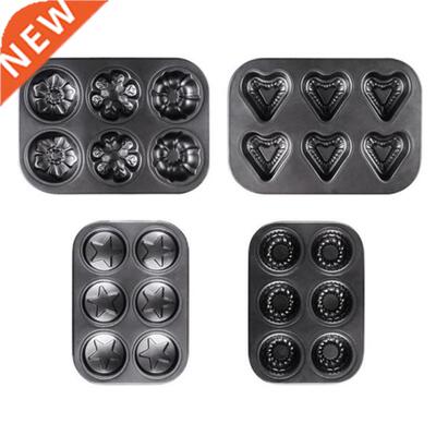 6 Cavity Star Heart Cupcake Mold Cake Muffin Pans Carbon Ste