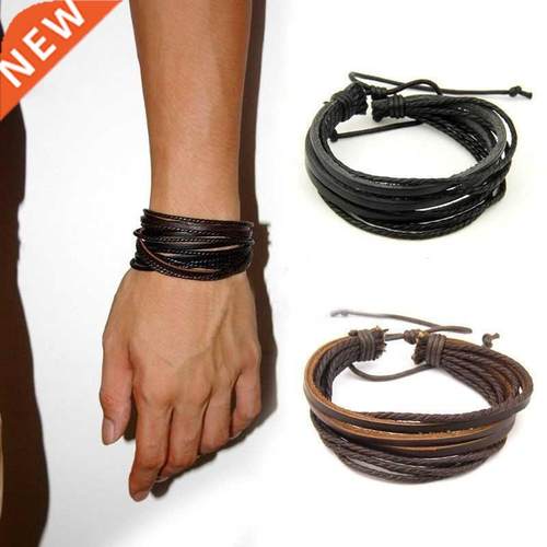 Men's Leather Bracelet Braided Rope Surfer Tribal Wrap Mul