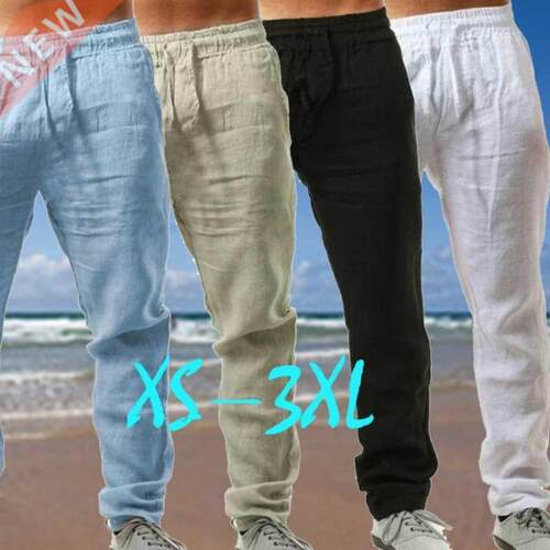 Men's Trousers Cotton Linen Pants Male Summer Solid Color Li