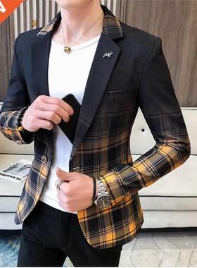 2021 Spring Men's Plaid Blazer Fashion Business Casual Men's