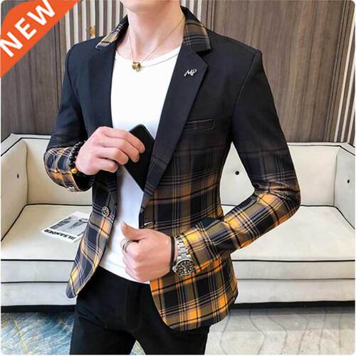 2021 Spring Men's Plaid Blazer Fashion Business Casual Men's