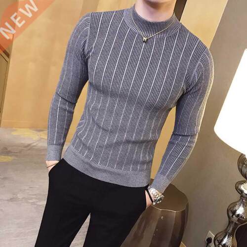 Autumn and Winter Mens Fashion Striped Boutique Wool Blend C