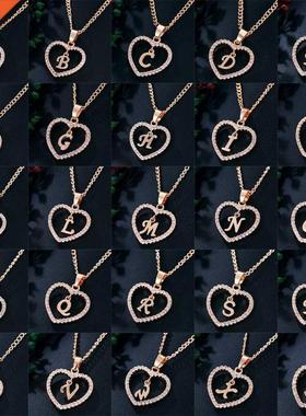 Womens Jewelry Name Initials Heart Pendant Necklace 26 Lette