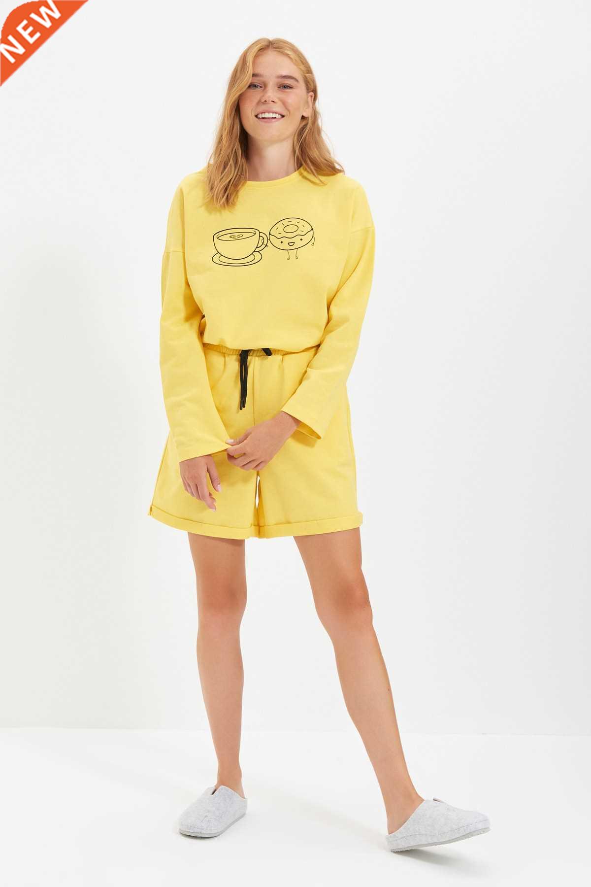 ndyol Printed Boyfriend Mould Knitted Pajamas Set THMAW22PT0