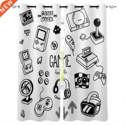 Game Doodles Window Curtains for Living Room Luxury Kitchen