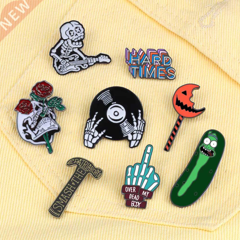 Punk Music Lover DJ Skull Enamel Pin Guitar Gothic Dark Skel