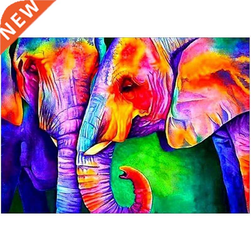 DIY Diamond Painting By Number Kit, Full Drill Elephants Ani