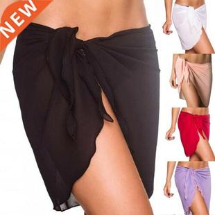 Women Beach Bikini Cover Up Solid Color Pareo Chiffon Wrap S