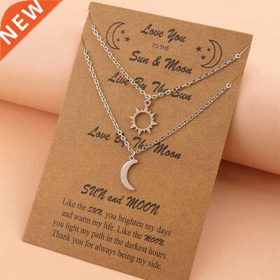 Charm Moon Sun Couple Necklace Stainless Steel Hollow Butter