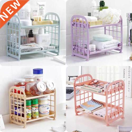 Plastic Bathroom Storage Shelf 2 Layer Freestanding Kitchen
