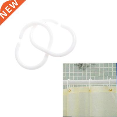 12Pcs White Shower Curtain Hooks Hanger Plastic C type Ring