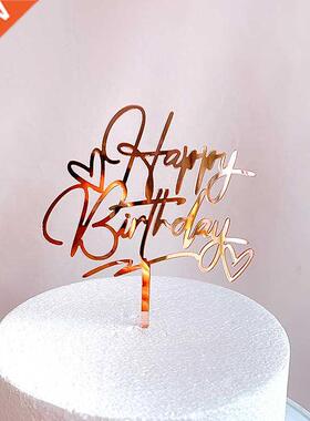 New Happy Birthday Cake Topper Rose Gold Heart Birthday Acry
