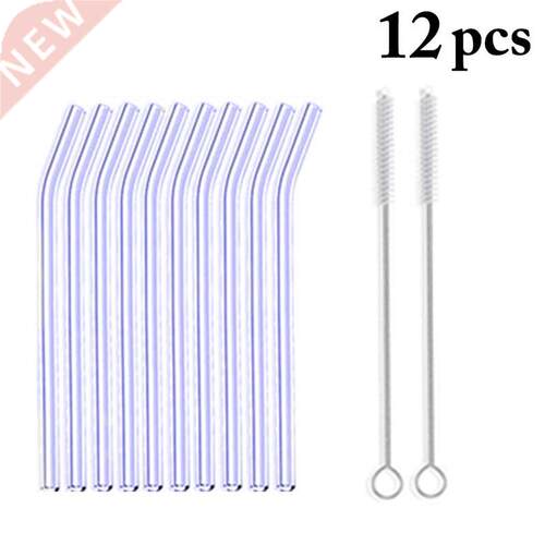 10pcs/Set Glass Straw Reusable Glass Drinking Straws with Br