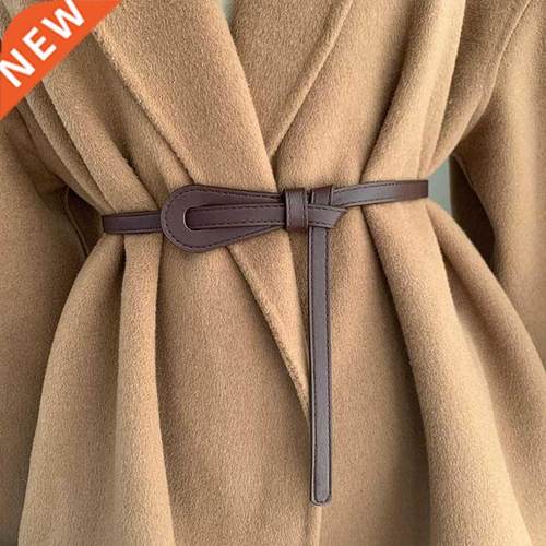 New Thin Knot Belts For Women Soft Pu Leather Belt Black Cof