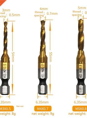 1/2/3/6Pcs Ttanum Plated Hex Shank HSS Screw Thread Metrc