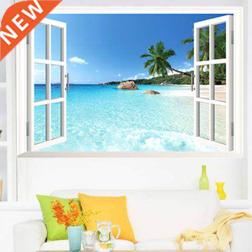 Large Removable Beach Sea D Window View Scenery Wall