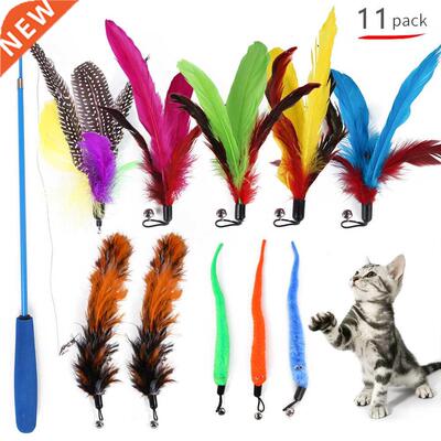 11 PCS Replacement Cat Feather Toy Set, Cat Feather Teaser W