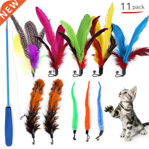 11 PCS Replacement Cat Feather Toy Set, Cat Feather Teaser W
