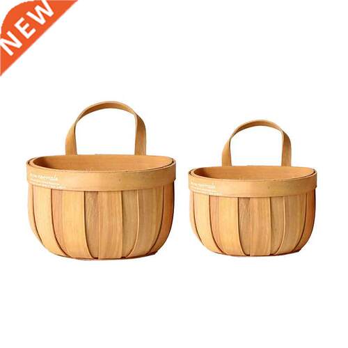 2 Pcs Woven Wooden Wall Hanging Basket Flowerpot Wall