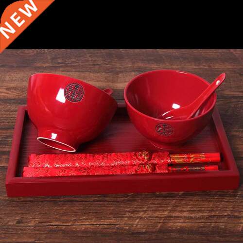 Chinese red double happiness ceramics wedding dinnerdowry