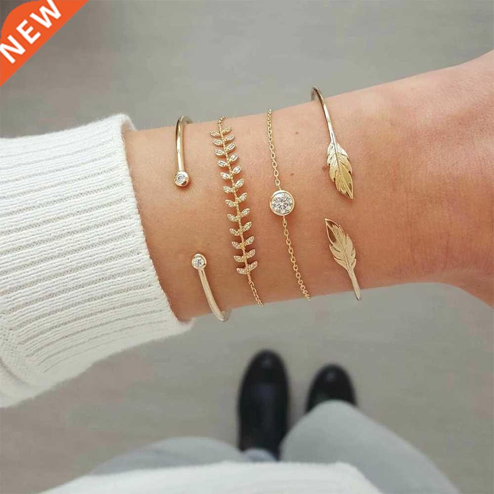 FNO 4Pcs/Set Geometrc Crystal Charm Bracelets for Women Go