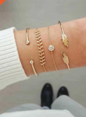 FNO 4Pcs/Set Geometrc Crystal Charm Bracelets for Women Go