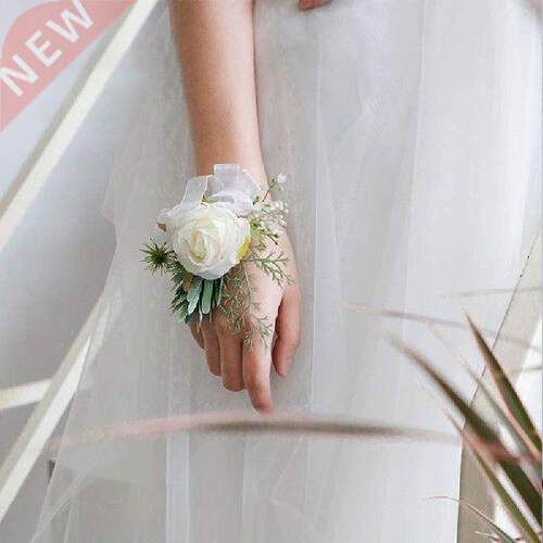 1set Silk White Roses Bridal Wrist Flowers Bridesmaid Pearl