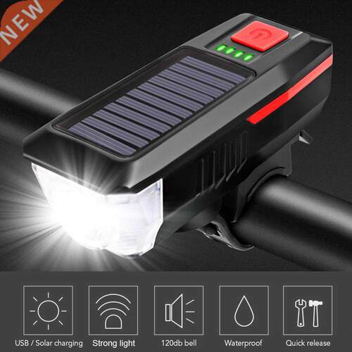 Bike Light Solar USB Rechargeable Double Charging Horn Lamp