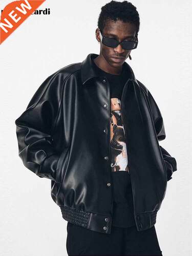 Mauroicdi Autumn Casual Oversized Black Pu Leather Jacket