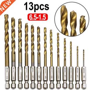 13pcs HSS Twist Drill Bits Set, 1.5-6.5 Mm Hex Shank, Titani