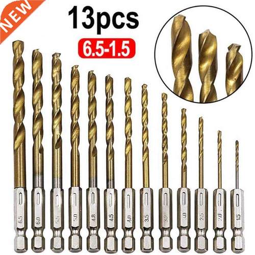 13pcs HSS Twist Drill Bits Set, 1.5-6.5 Mm Hex Shank, Titani