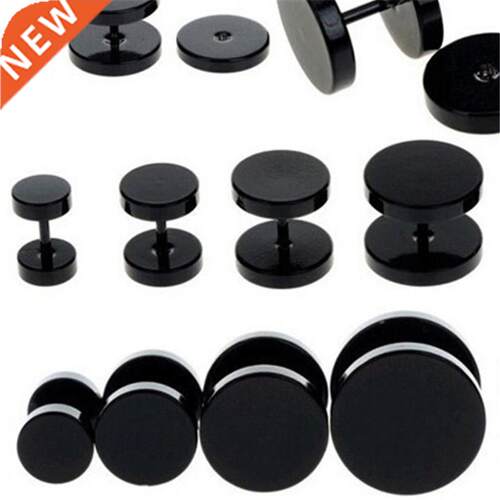 One Pair Black Stainless Steel Round Stud Earrings For Women
