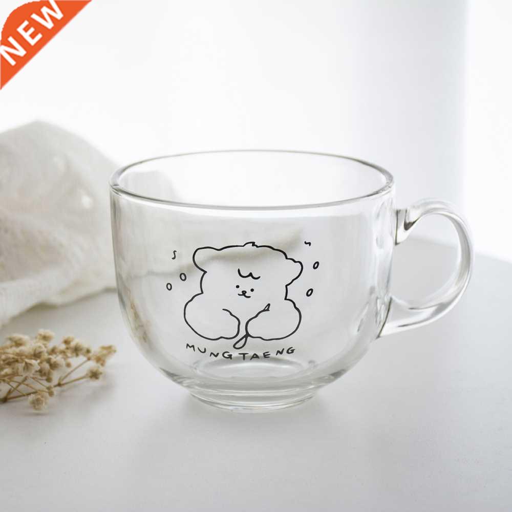 Cute Bear Printed Glass Cups with Handle Resistant Tea Beer