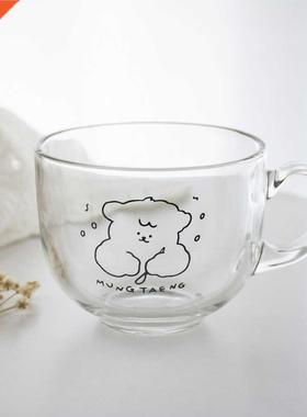 Cute Bear Printed Glass Cups with Handle Resistant Tea Beer