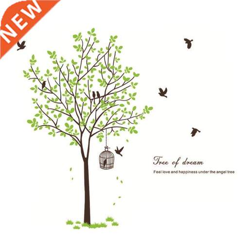 Green Tree Wall Decal Flying Birds Leaves Wall Sticker Remov