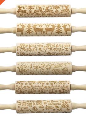 Christmas Elk Printing Rolling Pin Wood Laser Engraving
