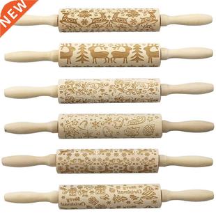 Christmas Elk Printing Rolling Pin Wood Laser Engraving