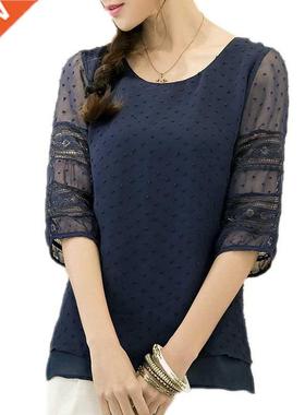 Womens Korea Fashion Blouses Half Sleeve Blusas Chiffon Shir