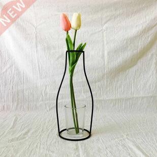 Faroot Iron Wall Hanging Shelf Glass Flower Vase Holder Home