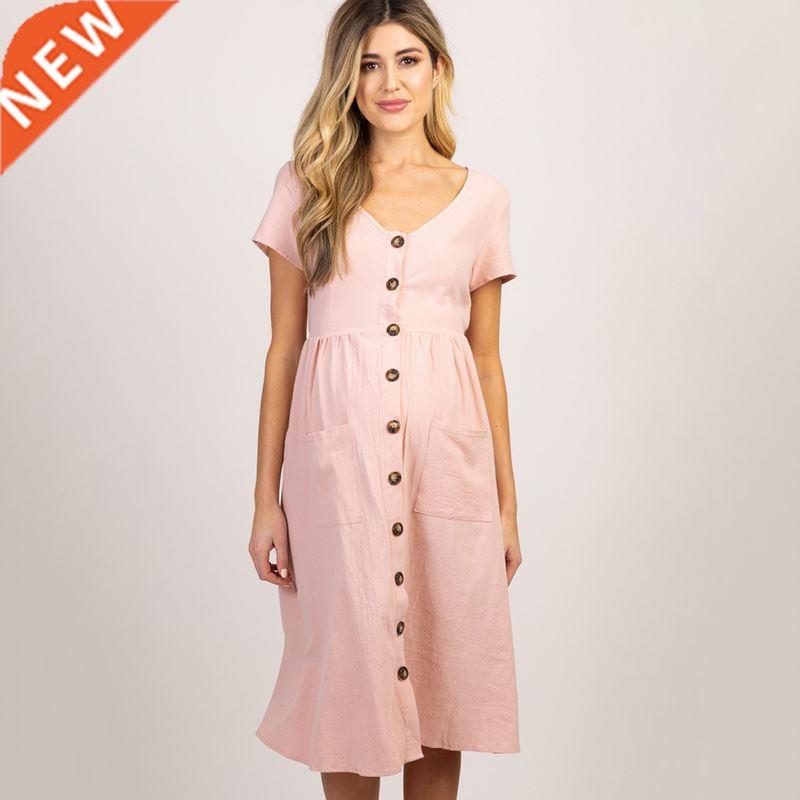 Button Poet Maternity Dresses Pregnant Women Office Casual